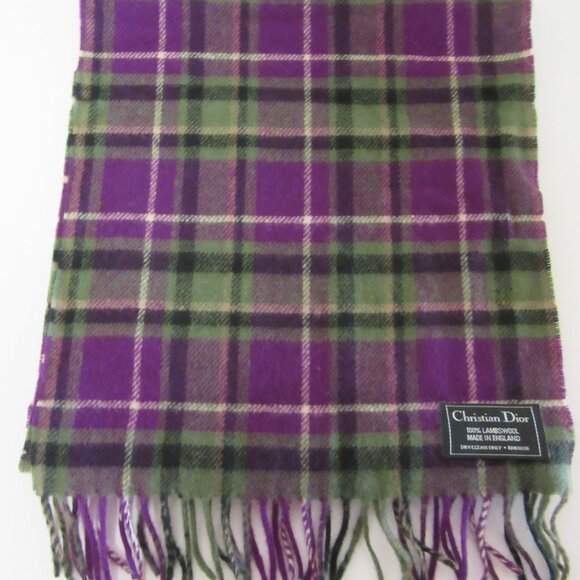 CHRISTIAN DIOR Monsieur Plaid Fringe Lambswool Scarf Wrap - Picture 2 of 2